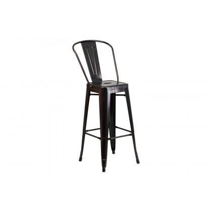 BLNK Callum Commercial Round Metal Indoor-Outdoor Bar Table Set with 4 Cafe Stools - Black/Antique Gold
