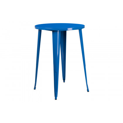 BLNK Coby Commercial Round Metal Indoor-Outdoor Bar Table Set with 4 Square Seat Backless Stools - Blue