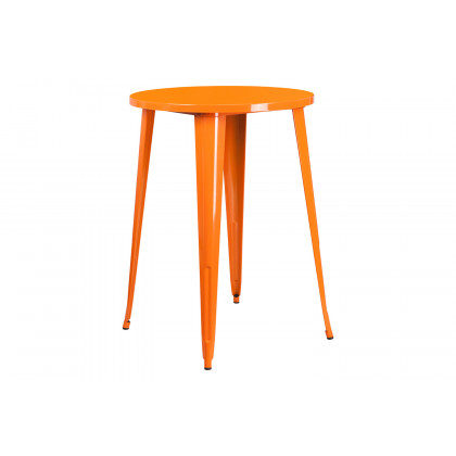 BLNK Tristan Commercial Round Metal Indoor-Outdoor Bar Table Set with 4 Vertical Slat Back Stools - Orange