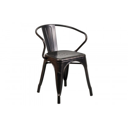 BLNK Conrad Commercial Round Metal Indoor-Outdoor Table Set with 2 Arm Chairs - Black/Antique Gold