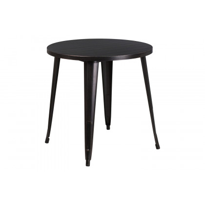 BLNK Baker Commercial Round Metal Indoor-Outdoor Table Set with 2 Cafe Chairs - Black/Antique