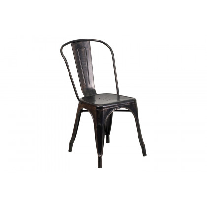BLNK Baker Commercial Round Metal Indoor-Outdoor Table Set with 2 Cafe Chairs - Black/Antique