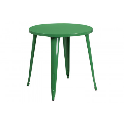BLNK Baker Commercial Round Metal Indoor-Outdoor Table Set with 2 Cafe Chairs - Green