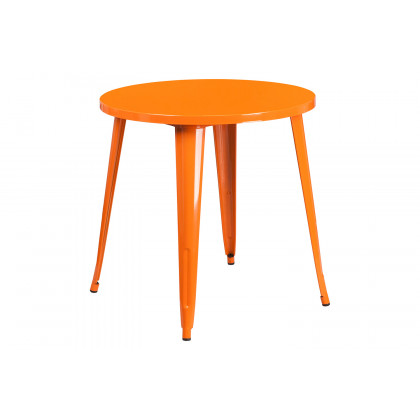 BLNK Baker Commercial Round Metal Indoor-Outdoor Table Set with 2 Cafe Chairs - Orange
