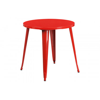 BLNK Baker Commercial Round Metal Indoor-Outdoor Table Set with 2 Cafe Chairs - Red