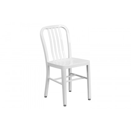 BLNK Chad Commercial Round Metal Indoor-Outdoor Table Set with 4 Vertical Slat Back Chairs - White