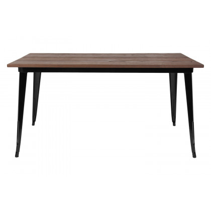BLNK Kenneth Rectangular Metal Indoor Table with Walnut Rustic Wood Top - Black