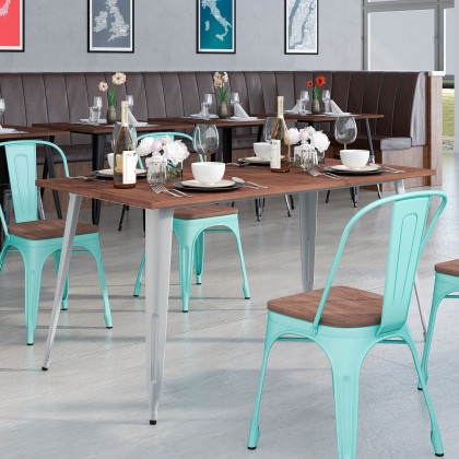 BLNK - Kenneth Rectangular Metal Indoor Table with Walnut Rustic Wood Top