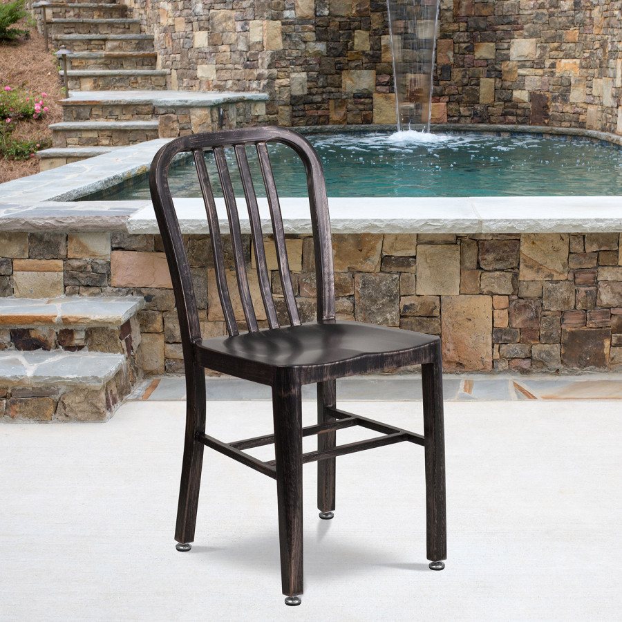 BLNK Gael Commercial Metal Indoor-Outdoor Chair - Black/Antique Gold