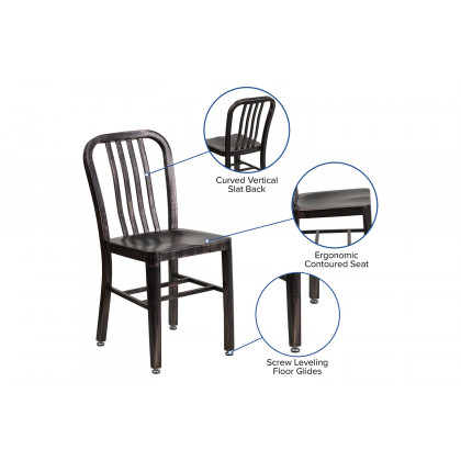 BLNK Gael Commercial Metal Indoor-Outdoor Chair - Black/Antique Gold