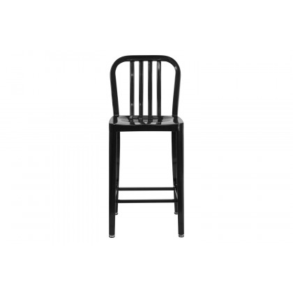 BLNK Gael Commercial Metal Indoor-Outdoor Counter Height Stool with Vertical Slat Back - Black