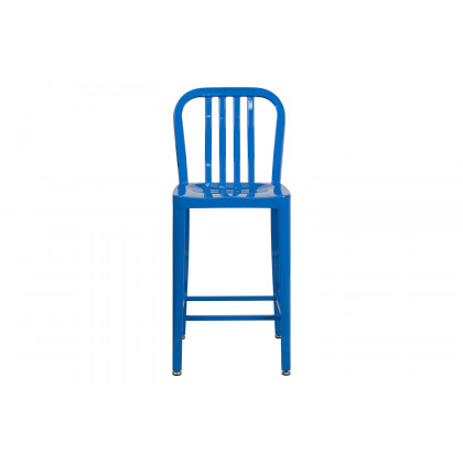 BLNK Gael Commercial Metal Indoor-Outdoor Counter Height Stool with Vertical Slat Back - Blue