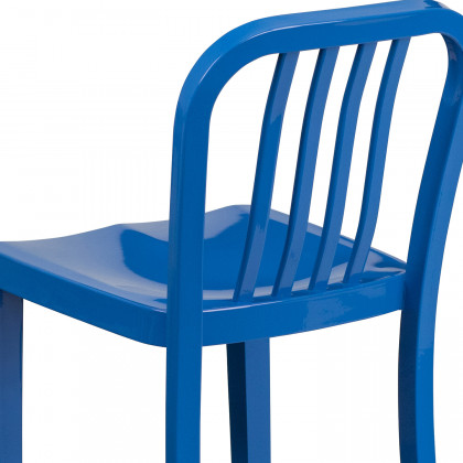 BLNK Gael Commercial Metal Indoor-Outdoor Counter Height Stool with Vertical Slat Back - Blue