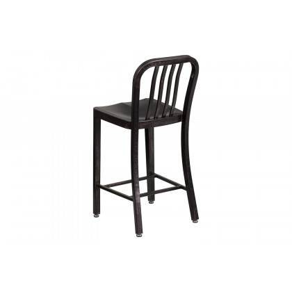 BLNK Gael Commercial Metal Indoor-Outdoor Counter Height Stool with Vertical Slat Back - Black/Antique Gold