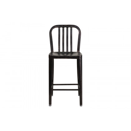 BLNK Gael Commercial Metal Indoor-Outdoor Counter Height Stool with Vertical Slat Back - Black/Antique Gold