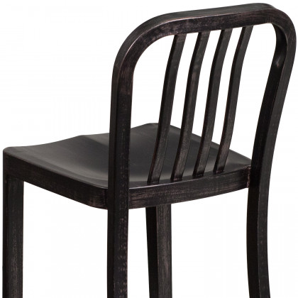 BLNK Gael Commercial Metal Indoor-Outdoor Counter Height Stool with Vertical Slat Back - Black/Antique Gold