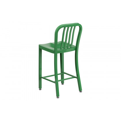 BLNK Gael Commercial Metal Indoor-Outdoor Counter Height Stool with Vertical Slat Back - Green