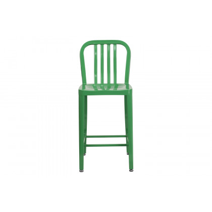 BLNK Gael Commercial Metal Indoor-Outdoor Counter Height Stool with Vertical Slat Back - Green