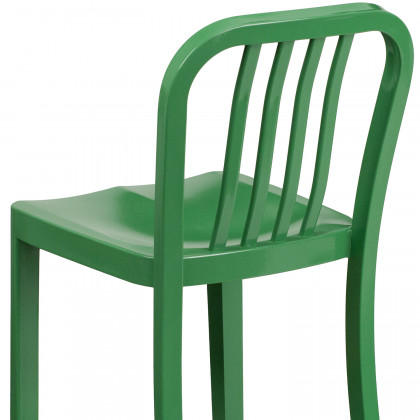 BLNK Gael Commercial Metal Indoor-Outdoor Counter Height Stool with Vertical Slat Back - Green