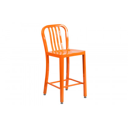 BLNK Gael Commercial Metal Indoor-Outdoor Counter Height Stool with Vertical Slat Back - Orange