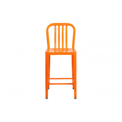 BLNK Gael Commercial Metal Indoor-Outdoor Counter Height Stool with Vertical Slat Back - Orange