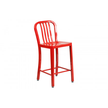 BLNK Gael Commercial Metal Indoor-Outdoor Counter Height Stool with Vertical Slat Back - Red