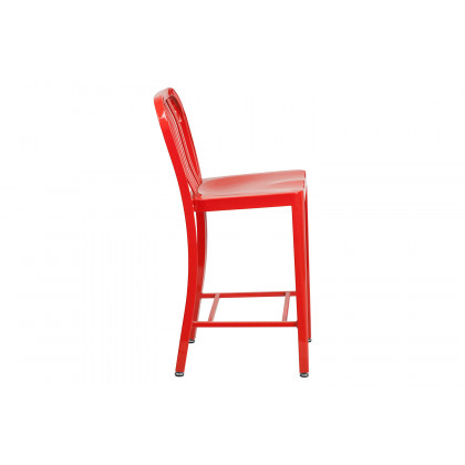 BLNK Gael Commercial Metal Indoor-Outdoor Counter Height Stool with Vertical Slat Back - Red