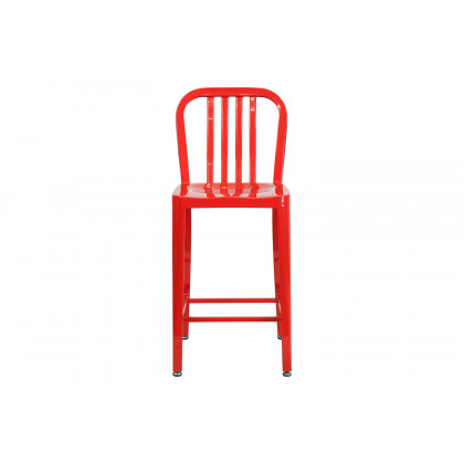 BLNK Gael Commercial Metal Indoor-Outdoor Counter Height Stool with Vertical Slat Back - Red