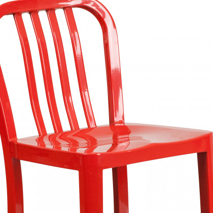 BLNK Gael Commercial Metal Indoor-Outdoor Counter Height Stool with Vertical Slat Back - Red