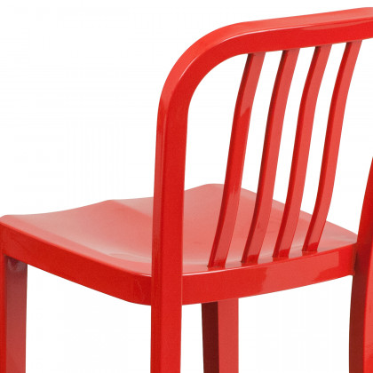 BLNK Gael Commercial Metal Indoor-Outdoor Counter Height Stool with Vertical Slat Back - Red