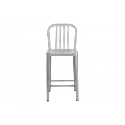 BLNK Gael Commercial Metal Indoor-Outdoor Counter Height Stool with Vertical Slat Back - Silver