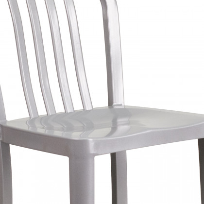 BLNK Gael Commercial Metal Indoor-Outdoor Counter Height Stool with Vertical Slat Back - Silver