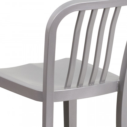 BLNK Gael Commercial Metal Indoor-Outdoor Counter Height Stool with Vertical Slat Back - Silver
