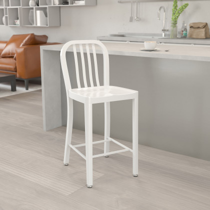 BLNK - Gael Commercial Metal Indoor-Outdoor Counter Height Stool with Vertical Slat Back
