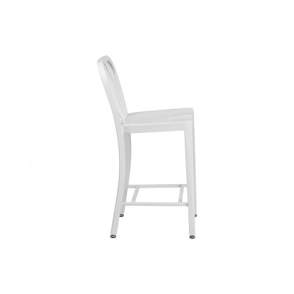 BLNK Gael Commercial Metal Indoor-Outdoor Counter Height Stool with Vertical Slat Back - White