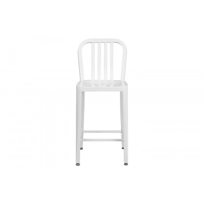 BLNK Gael Commercial Metal Indoor-Outdoor Counter Height Stool with Vertical Slat Back - White