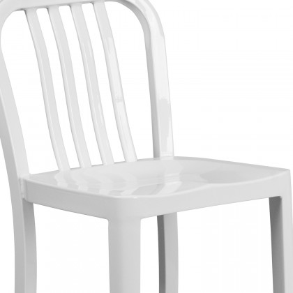 BLNK Gael Commercial Metal Indoor-Outdoor Counter Height Stool with Vertical Slat Back - White