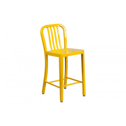 BLNK Gael Commercial Metal Indoor-Outdoor Counter Height Stool with Vertical Slat Back - Yellow