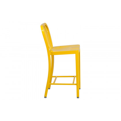 BLNK Gael Commercial Metal Indoor-Outdoor Counter Height Stool with Vertical Slat Back - Yellow
