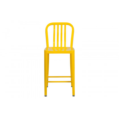 BLNK Gael Commercial Metal Indoor-Outdoor Counter Height Stool with Vertical Slat Back - Yellow