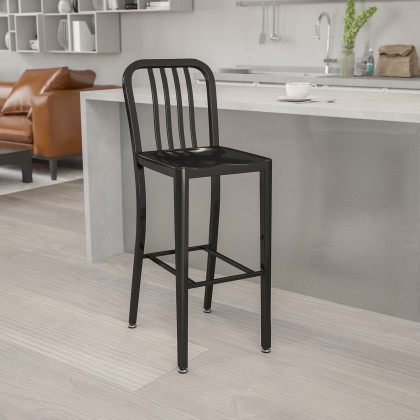BLNK - Gael Commercial Metal Indoor-Outdoor Bar Stool with Vertical Slat Back