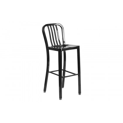 BLNK Gael Commercial Metal Indoor-Outdoor Bar Stool with Vertical Slat Back - Black