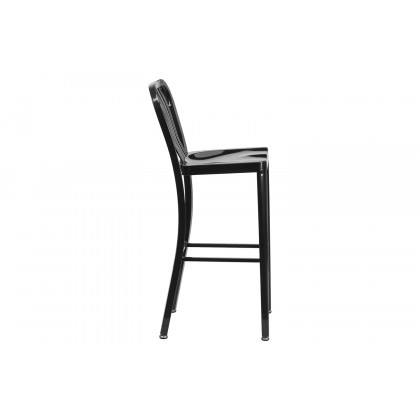 BLNK Gael Commercial Metal Indoor-Outdoor Bar Stool with Vertical Slat Back - Black