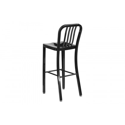 BLNK Gael Commercial Metal Indoor-Outdoor Bar Stool with Vertical Slat Back - Black