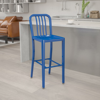 BLNK - Gael Commercial Metal Indoor-Outdoor Bar Stool with Vertical Slat Back