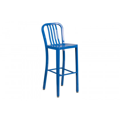 BLNK Gael Commercial Metal Indoor-Outdoor Bar Stool with Vertical Slat Back - Blue