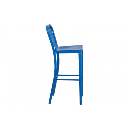 BLNK Gael Commercial Metal Indoor-Outdoor Bar Stool with Vertical Slat Back - Blue