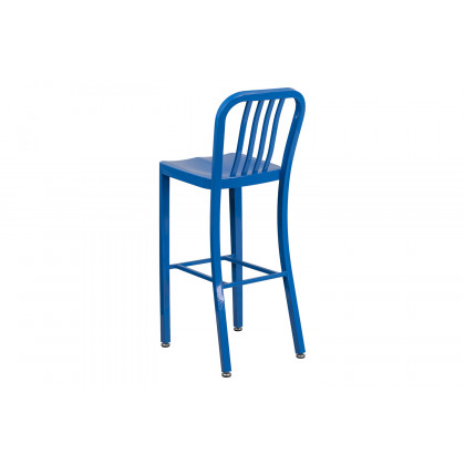 BLNK Gael Commercial Metal Indoor-Outdoor Bar Stool with Vertical Slat Back - Blue