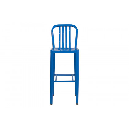 BLNK Gael Commercial Metal Indoor-Outdoor Bar Stool with Vertical Slat Back - Blue