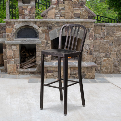 BLNK - Gael Commercial Metal Indoor-Outdoor Bar Stool with Vertical Slat Back
